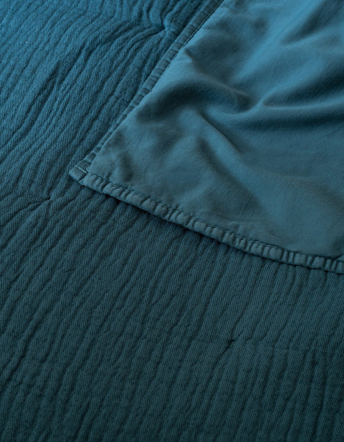 Quilted Washed Cotton Sateen Bed Runner & Eiderdown - Mineral Blue